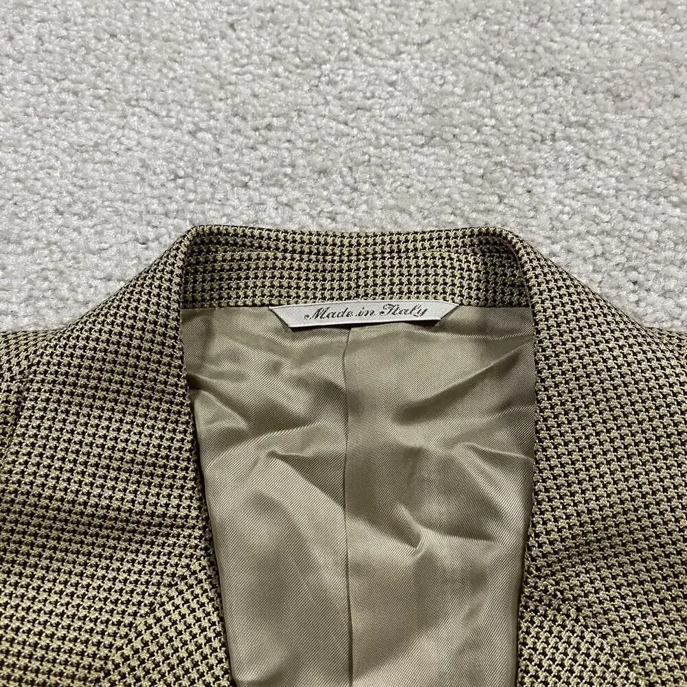 Canali Blazer Mens 48R Beige Brown Houndstooth Silk Wool Sport Coat Made Italy